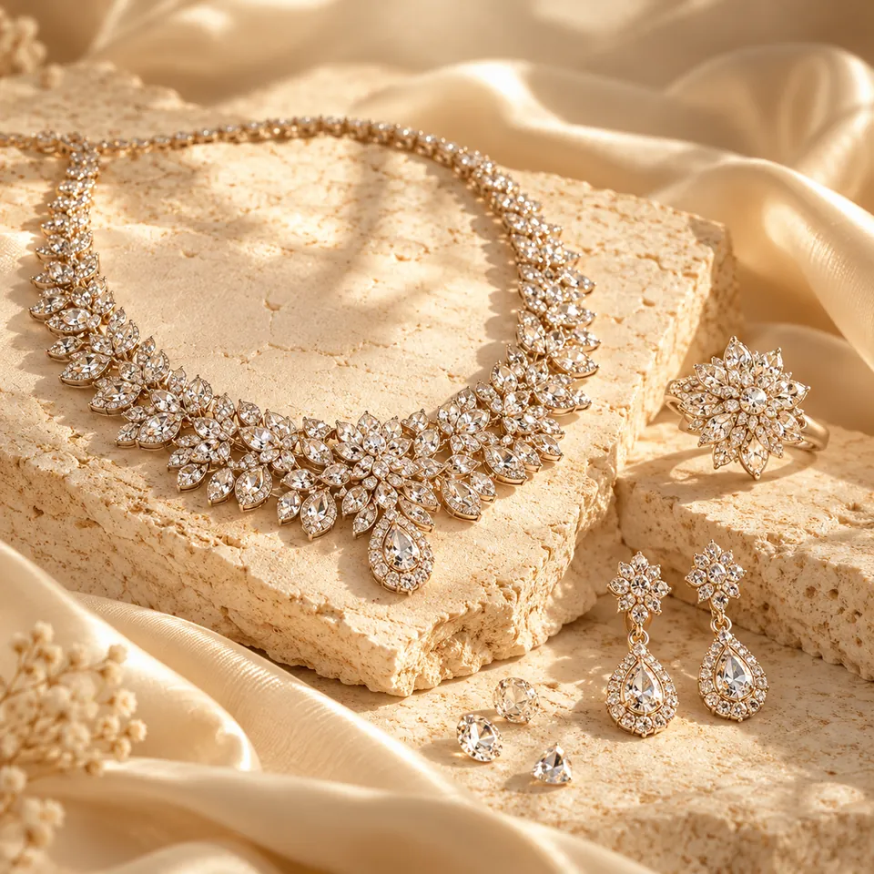 Diamond necklace and earrings