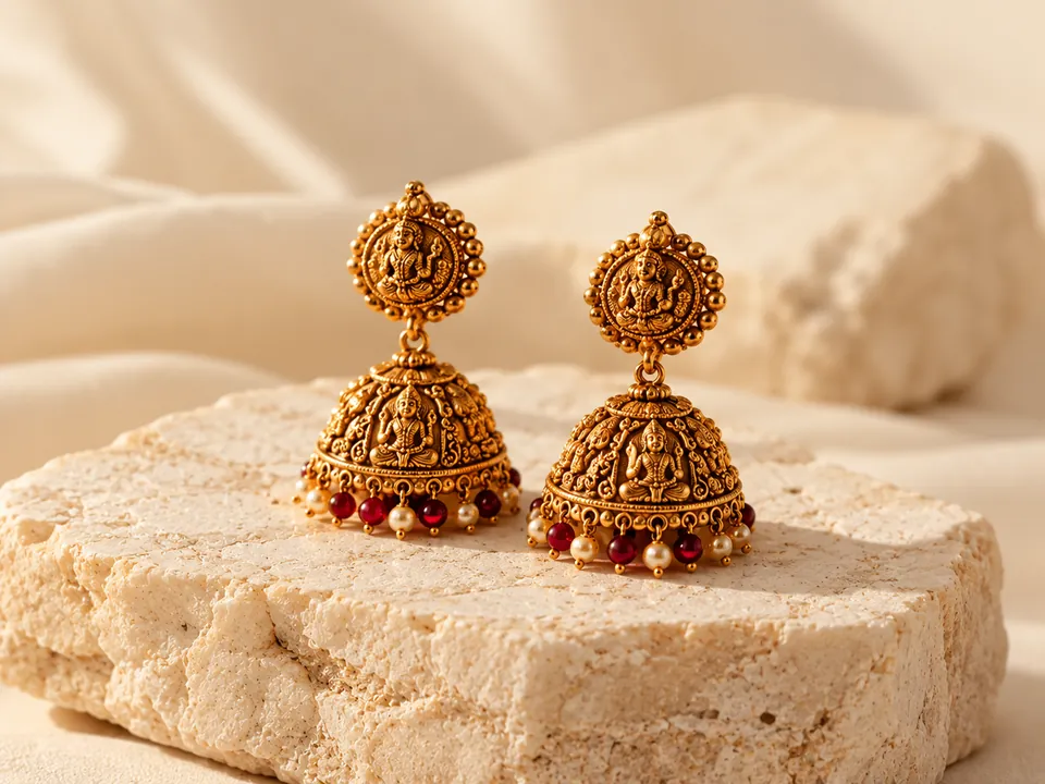 Pair of gold jhumka earrings