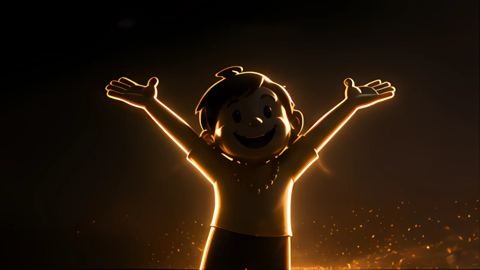 In the dark, the golden mascot appears as a silhouette outlined by warm amber light.