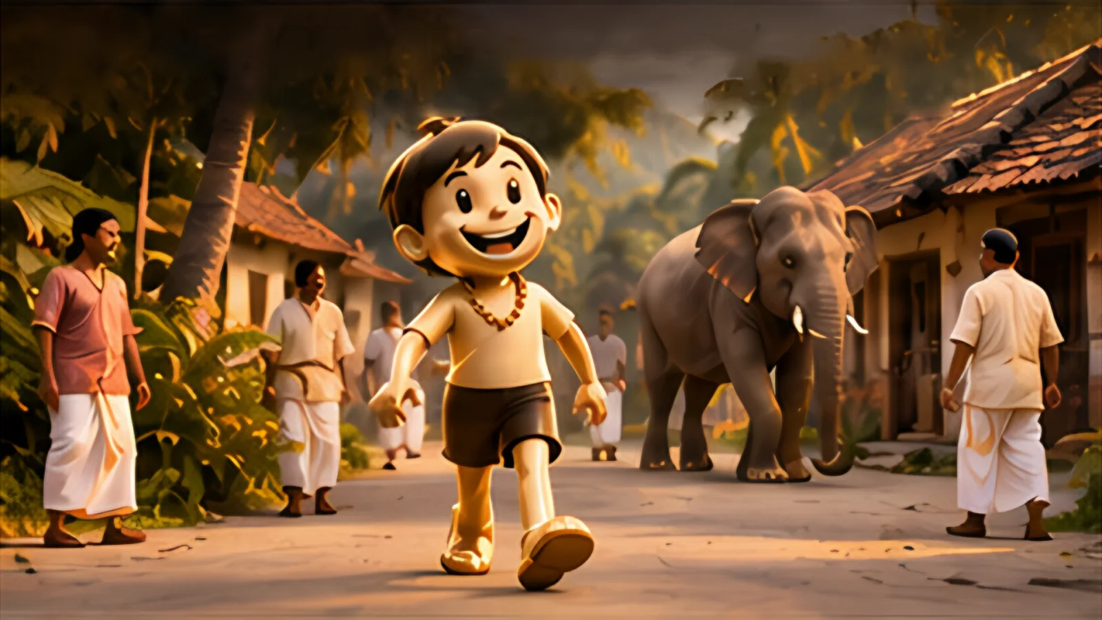 He walks on as an Asian elephant ambles along the street behind him.
